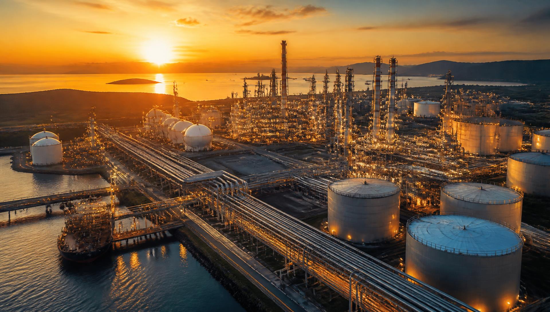 Refinaria da Transpetro ao pôr do sol